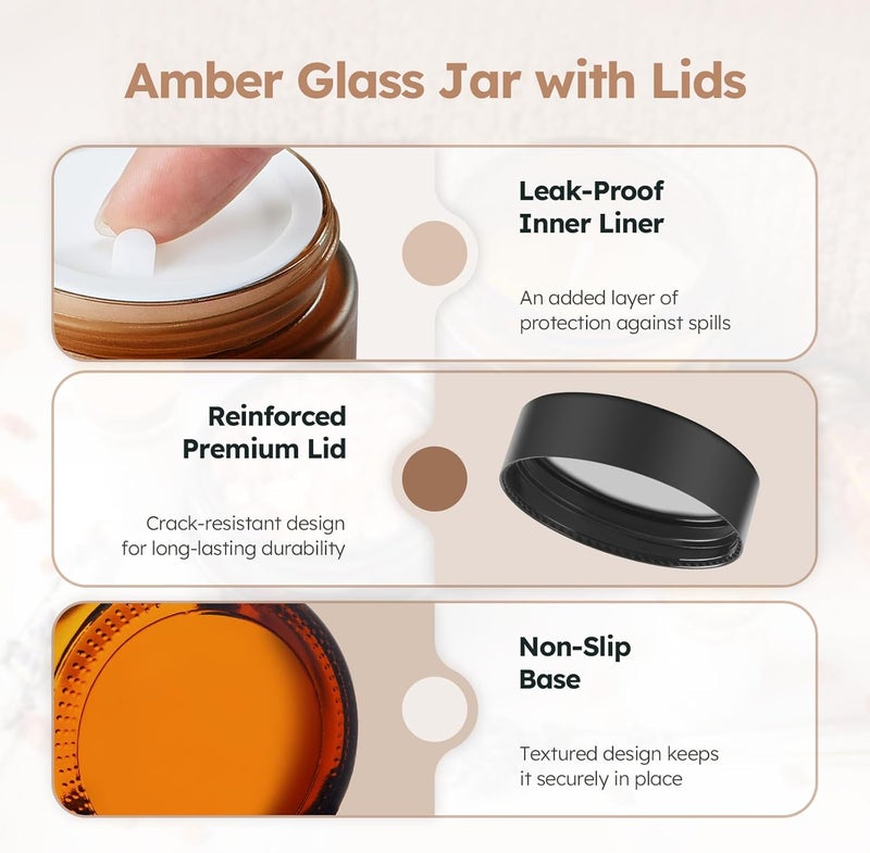Tecohouse 2 oz Glass Jars with Lids, 36 Pack Amber Small Glass Jars with Black Lids Leakproof Round Airtight Empty Cosmetic Travel Containers with Inner Liners For Lotions Powders and Candle Making - Image 2